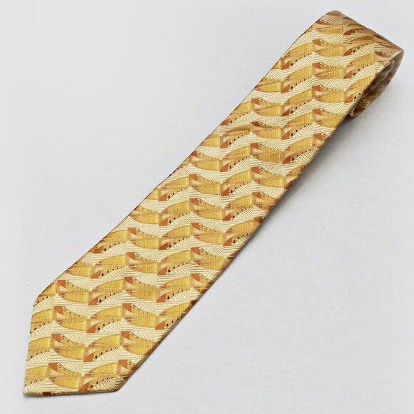 JoS. A. BANK Yellow Textured Silk Tie Geometric Made In Italy Formal Occasion XL - Picture 6 of 6